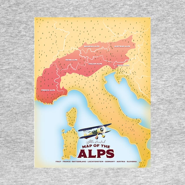 Illustrated map of the Alps by nickemporium1